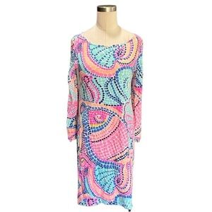 Lilly Pulitzer Edna Swing Dress pink blue Sea Tile wave Pima cotton Size XS